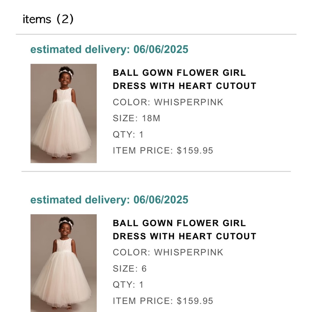 David's Bridal ball gown flower girl dress with heart cutout